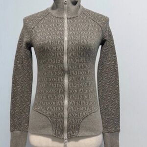 Armani Exchange women's gray full-zip high-neck logo sweatshirt.